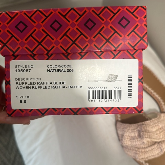 Tory Burch ruffled raffia slide. Worn once. Color natural- taupe/pink - Picture 5 of 5